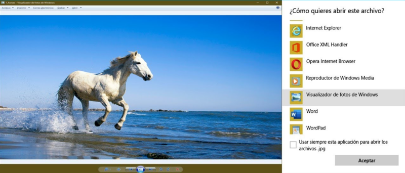 Abrir imágenes en windows 10 con el visor clásico de fotos.